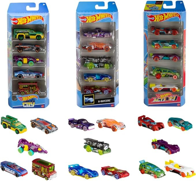 Hot Wheels Toy Cars, Bundle of 15 1:64 Scale Vehicles, Includes 3 5-Packs with Different Themes: ... | Amazon (US)