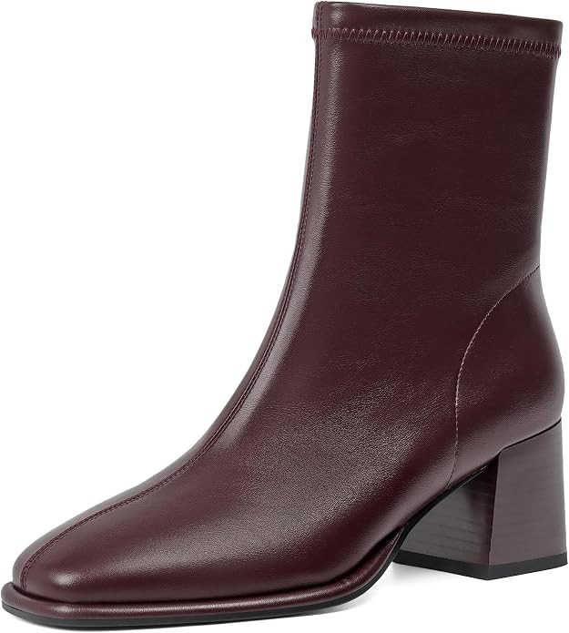 Ankle Boots for Women Square Toe Chunky Booties With Side Zipper | Block Heel Booties, Comfortabl... | Amazon (US)
