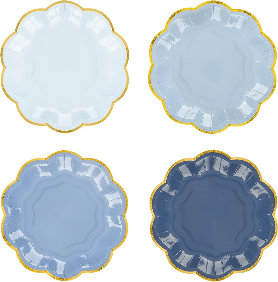 Dusty Blue Party Plates Gradient Blue Dessert Paper Plate 7inch Gold Foil Scalloped Edge Disposab... | Amazon (US)