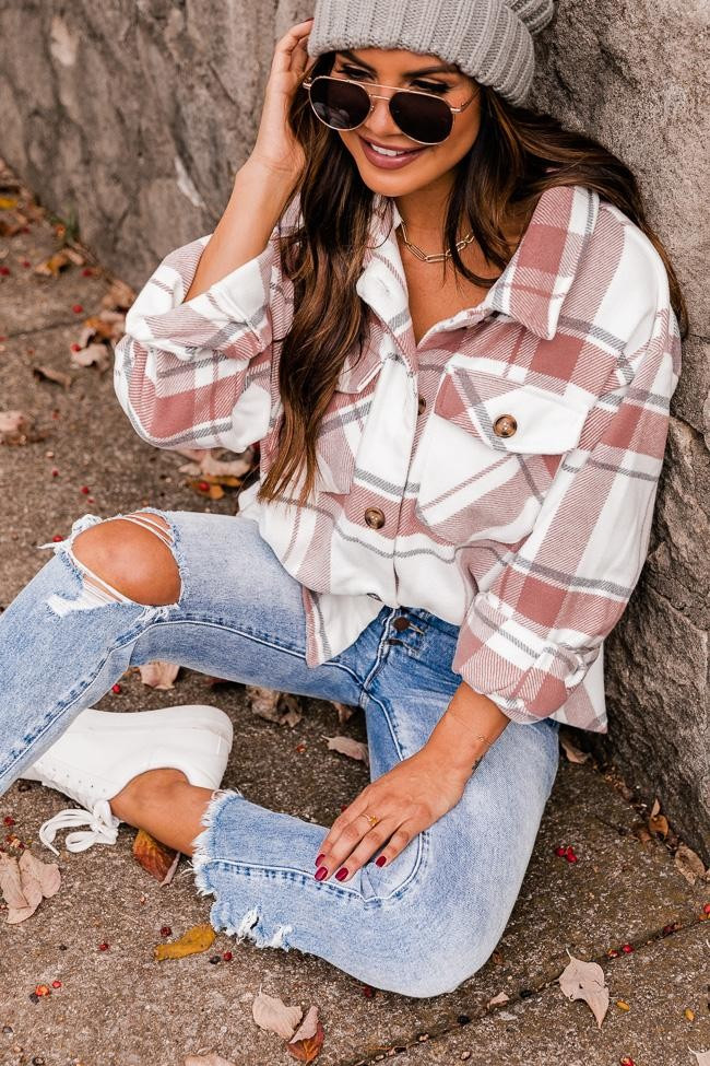 Along The Line Mauve Plaid Shacket | The Pink Lily Boutique