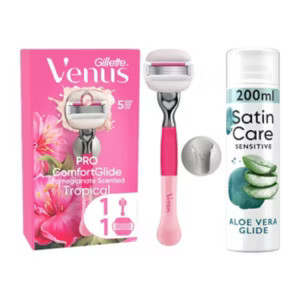 Venus Pro ComfortGlide Tropical Razor + Satin Care Aloe Vera Shave Gel Bundle | Boots.com