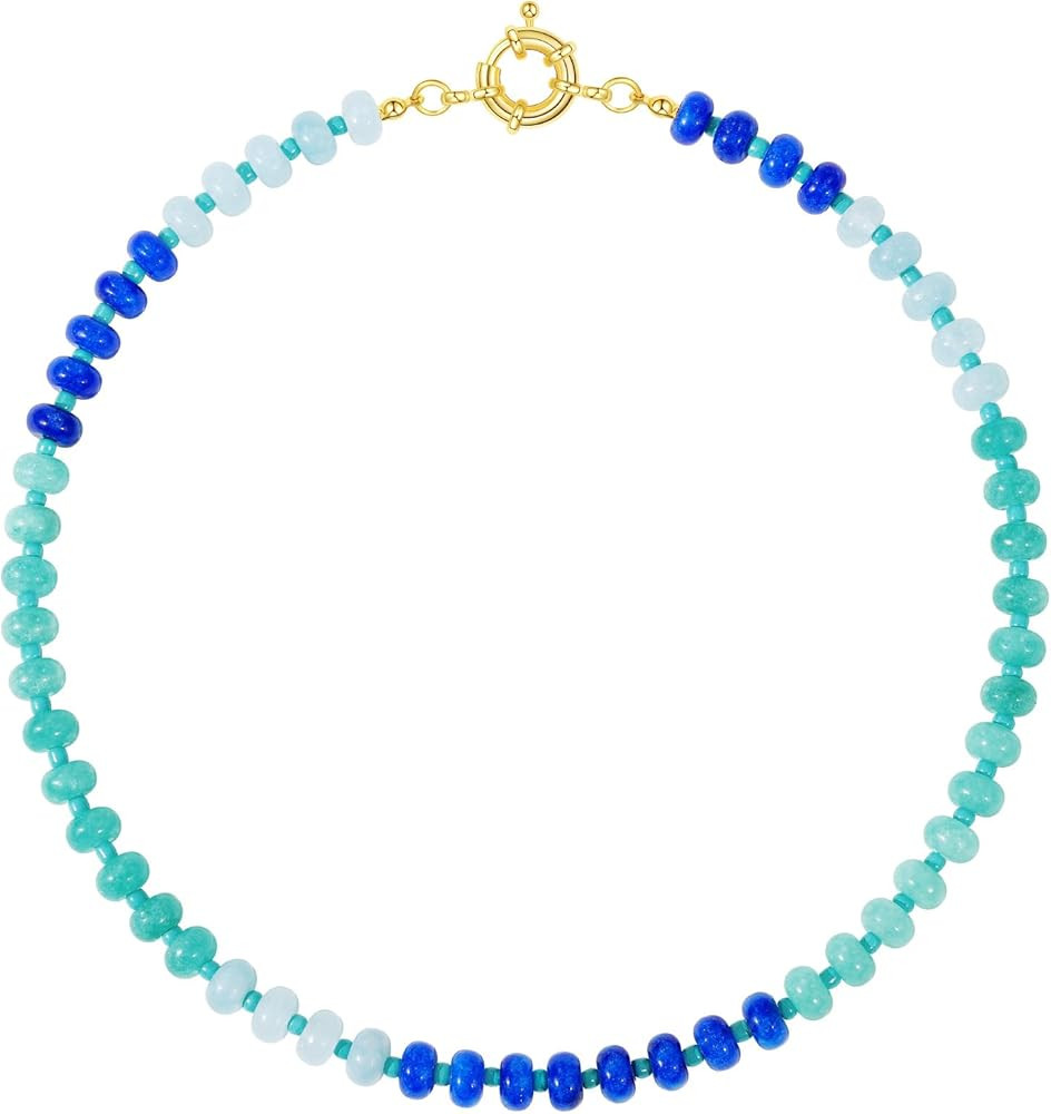 KELORIS PATH Beaded Gemstone Necklaces for Women, Boho Colorful Bead Choker Necklace, Natural Sto... | Amazon (US)