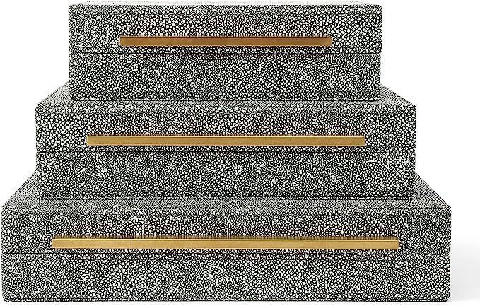 Kingflux Grey Faux Shagreen Leather Set of 3 Pcs Decorative Boxes, Storage Boxes Jewelry Organize... | Amazon (US)