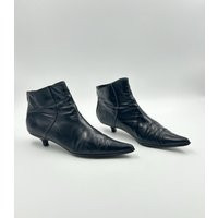 Vintage Black Leather Kitten Heel Ankle Boots - Size 8.5Us/40Eu | Etsy (US)