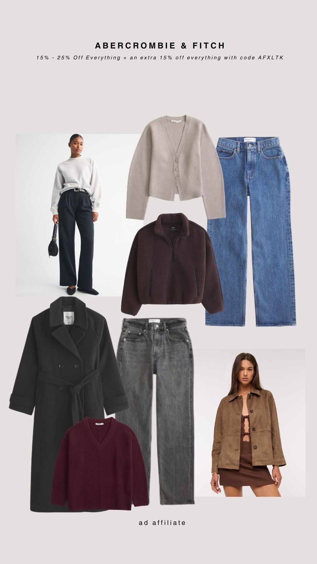 My Autumn Abercrombie & Fitch Picks 🍂 They currently have 15% - 25% Off Everything + plus you can get an extra 15% off everything with code AFXLTK 👌🏻

Autumn Style, Autumn Fashion, Autumn Outfit, Wardrobe Staples, Curve Love Jeans, Sloane Trousers, Knitwear, Fleece, Wool Coat, Suede Jacket, Sloane Trousers 

#LTKautumn #LTKuk #LTKwinter