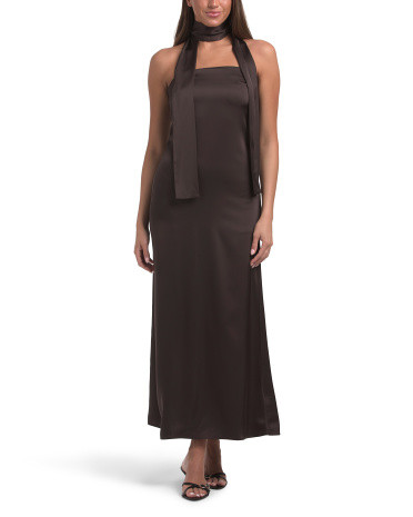 Strapless Maxi Dress With Neck Scarf | TJ Maxx