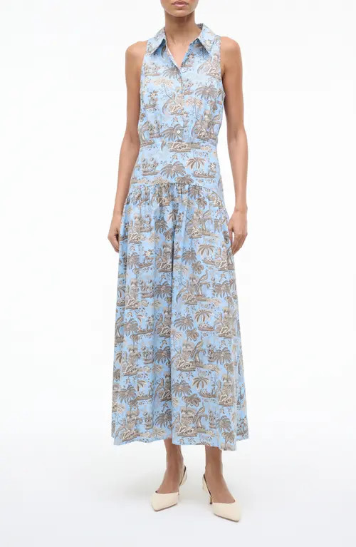 STAUD Romy Sleeveless Maxi Shirtdress in Sky Toile at Nordstrom, Size 6 | Nordstrom