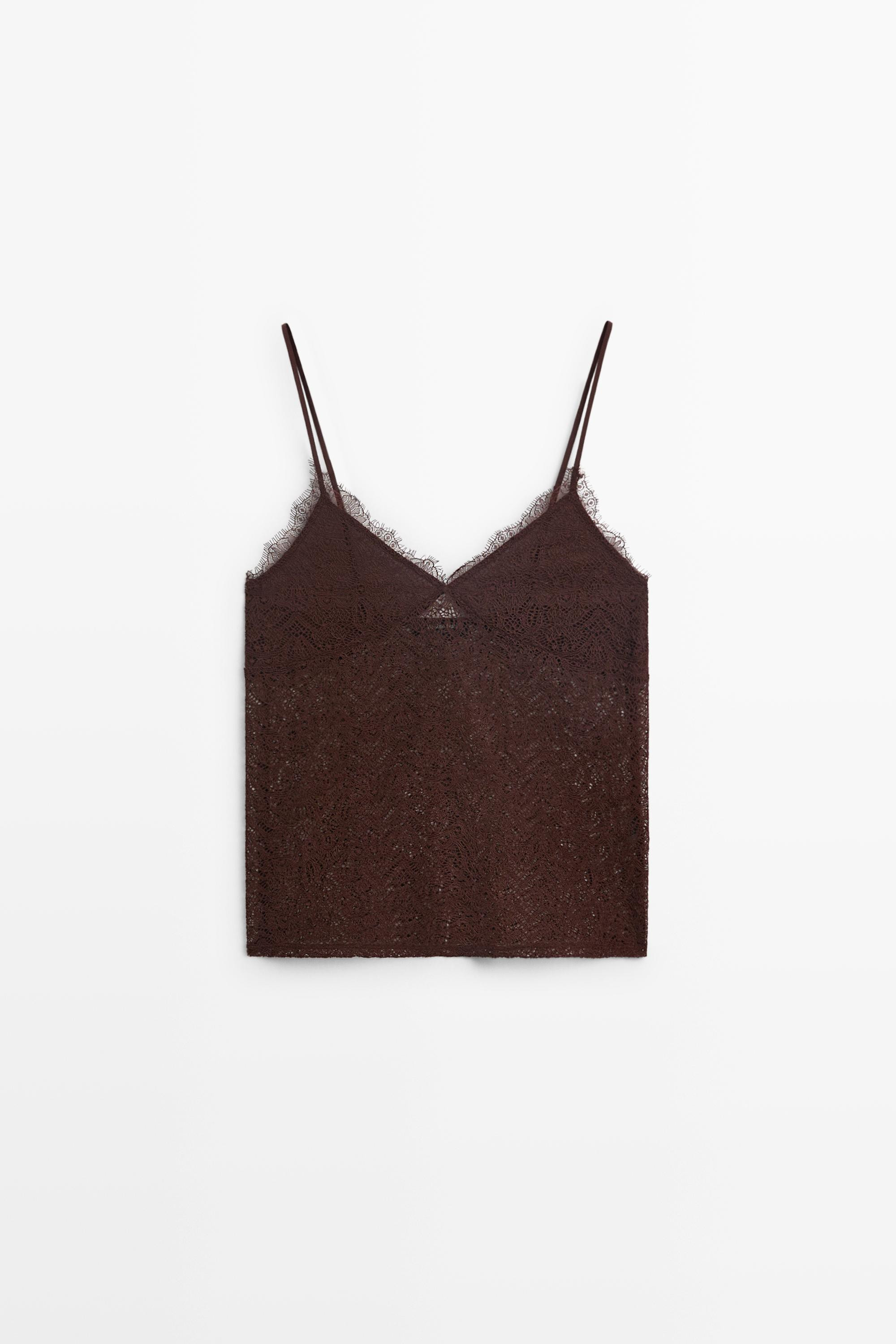 Strappy lace detail top | Massimo Dutti US
