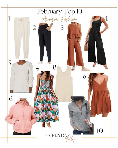 February Top 10 | Amazon Fashion Favorites!! 
Check out the blog at: www.everydayholly.com

amazon | amazon fashion | spring fashion | spring style | joggers | womens dress | pullover | jumpsuit 

#LTKstyletip #LTKunder50