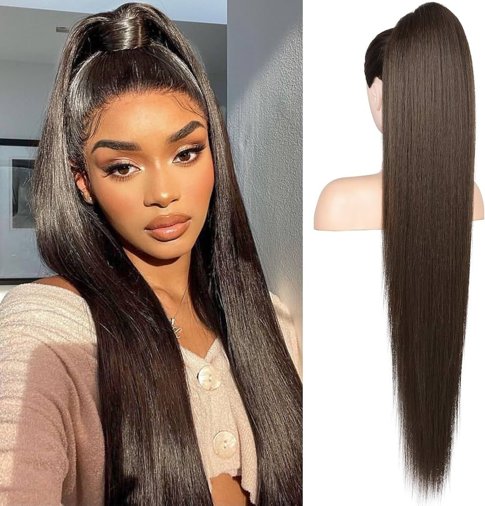 Flufymooz ponytail extension, 36 Inch Long Straight Drawstring Ponytail Synthetic Hairpieces Fake... | Amazon (US)