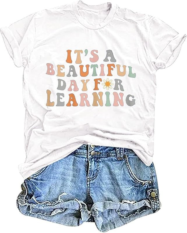 Teacher Life Shirt for Women It's a Beautiful Day for Learning T Shirt Funny Short Sleeve Shirt R... | Amazon (US)
