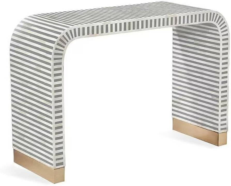 Hansa Bone Inlay Waterfall Console White Stripe Table(Grey&White 36W x 30H x 12D inches) | Amazon (US)