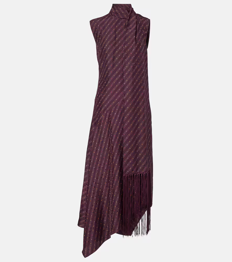 Acne Studios Asymmetric fringed silk midi dress | Mytheresa (UK)