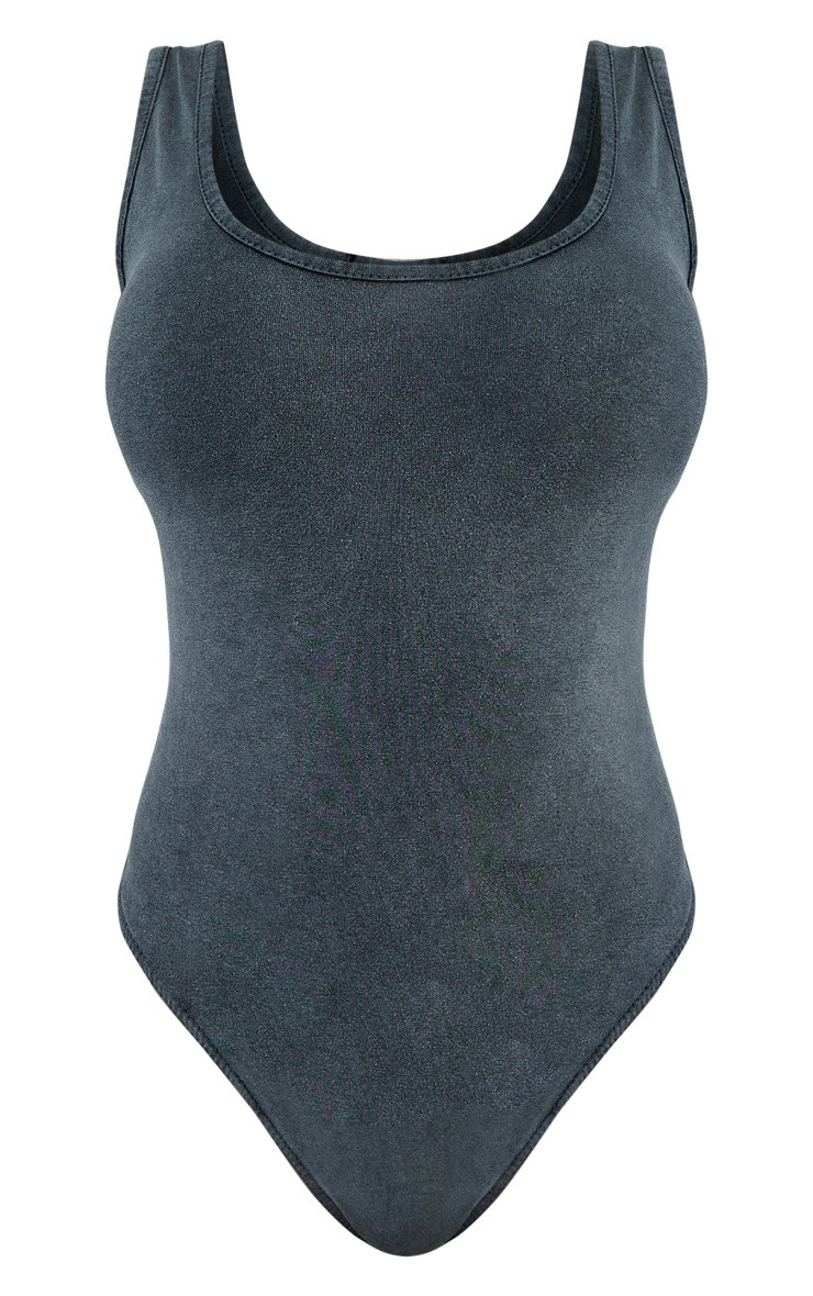 Charcoal Washed Strappy Bodysuit | PrettyLittleThing US