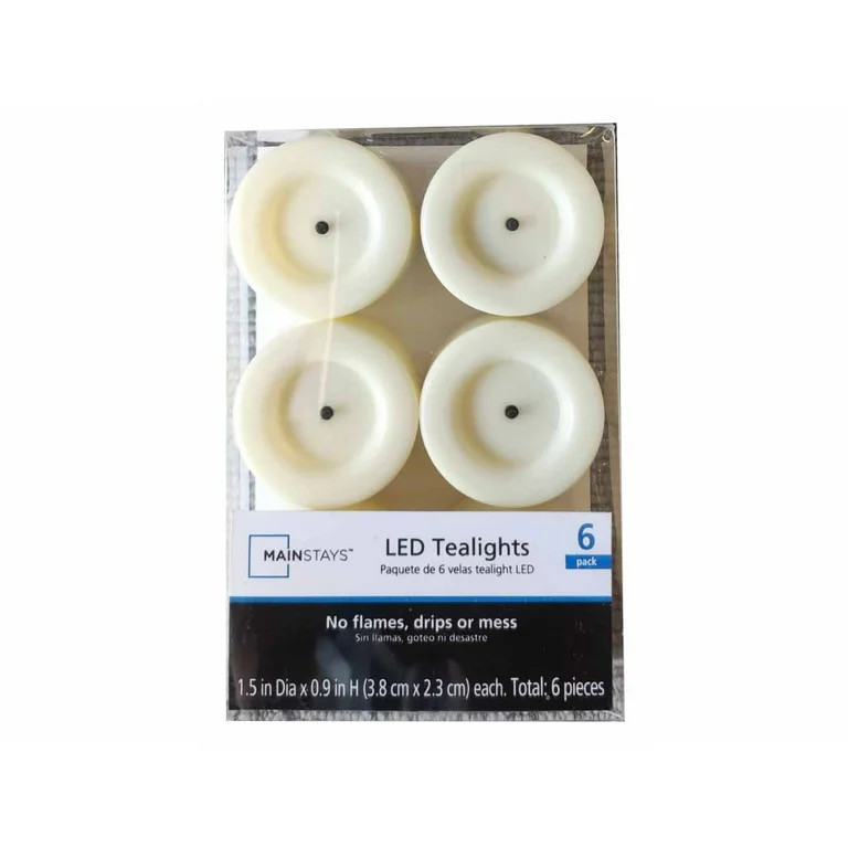 Mainstays Unscented Flameless LED Tealights, Ivory, 6 Count | Walmart (US)