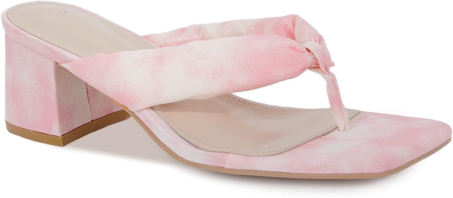 Trish Lucia Women's Split-toe Block Heel Slides Sandals Square Toe Slippers Casual Slip On Leather F | Amazon (US)