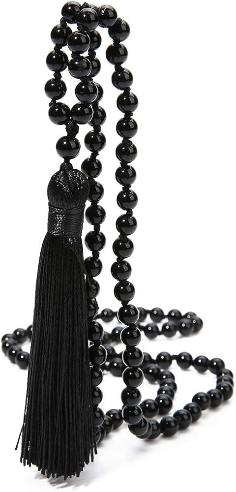8MM Beads Chakra Long Mala Necklace Natural Stone Meditation Statement Necklace Japa Yoga Buddhis... | Amazon (US)