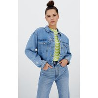 Stradivarius Cropped Denim Jacket Pale Denim M | Stradivarius (UK)
