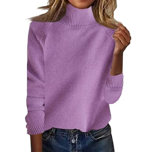 Womens Fall Fashion 2024 Sweaters, Thickened High Standing Neck Loose Plunging Sleeve Bottom Shirt Top Cute Outfits for Women Cotton Sweater Clearance Women's Sweaters (XL, Light Purple) | Amazon (US)
