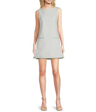 x SARAH & MOLLY Cotton Poplin Boat Neck Sleeveless Shift Mod Mini Dress | Dillard's