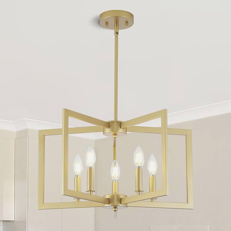 Gold Chandelier, 5-Light Dining Room Light Fixture Modern Metal Chandelier Pendant Lighting for F... | Amazon (US)
