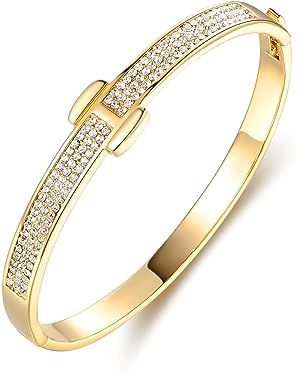 Barzel 18K Gold Plated Crystal Belt Bangle for Women (Gold) | Amazon (US)