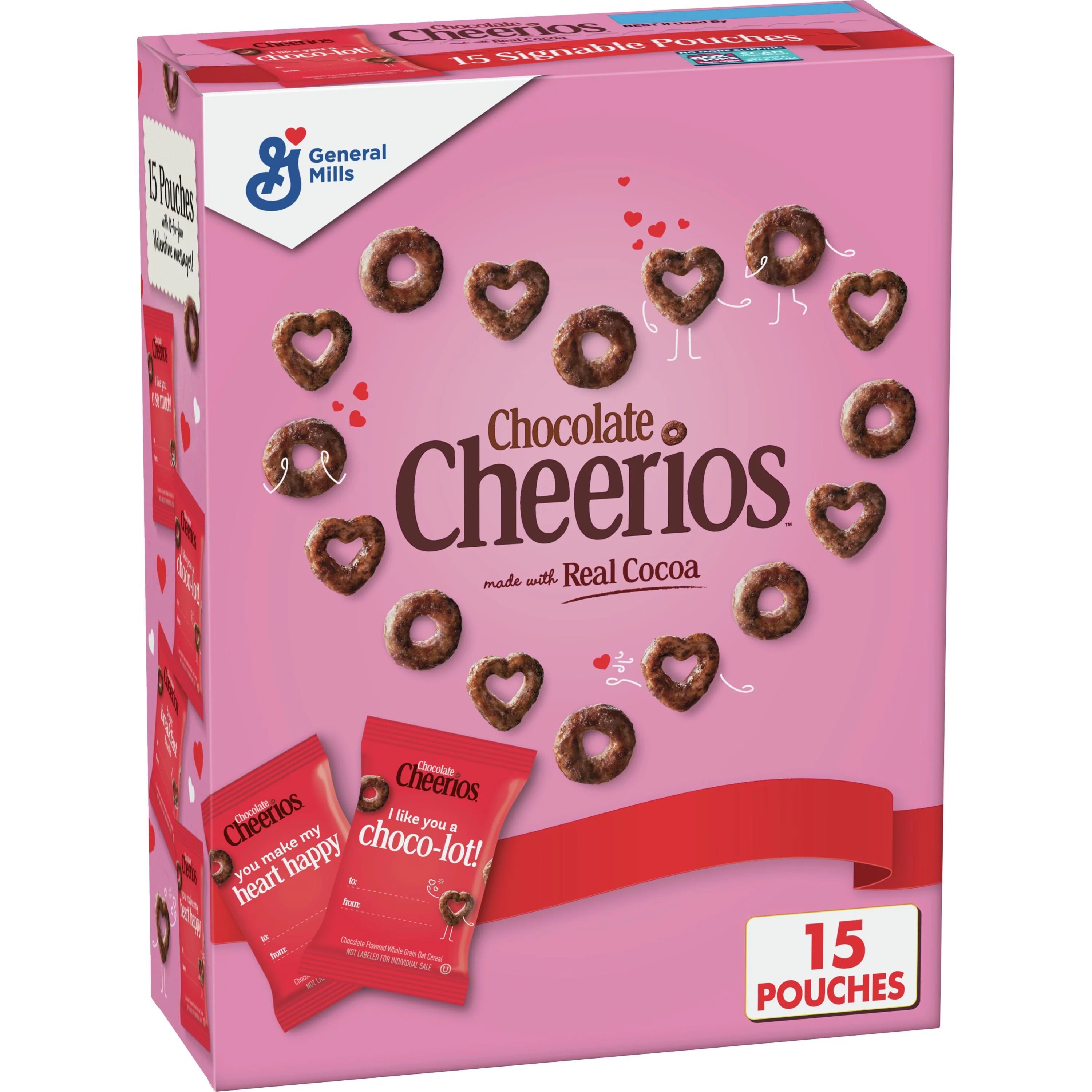 Chocolate Cheerios with Happy Heart Shapes, Valentine's Pouches, 15 ct | Walmart (US)