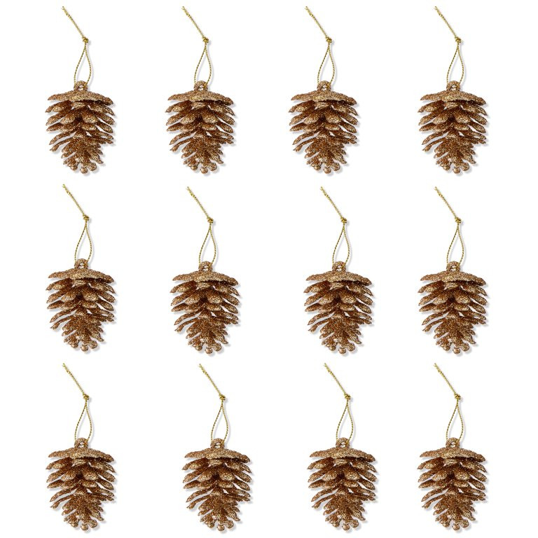 Gold Glitter Pinecone Christmas Ornaments, 2 in, 12 Count, by Holiday Time | Walmart (US)