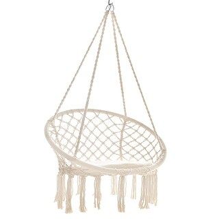 Single Cotton Macrame Swing Chair with Fringe | Bed Bath & Beyond