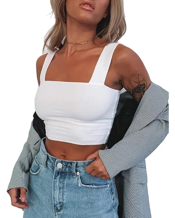 Abardsion Women's Sexy Sleeveless Skinny Basic Strappy Crop Tank Tops | Amazon (US)