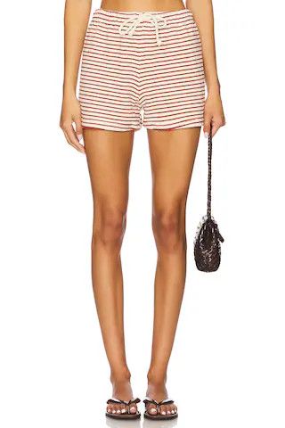 perfectwhitetee Loop Terry Stripe Short in Poppy & Chocolate from Revolve.com | Revolve Clothing (Global)