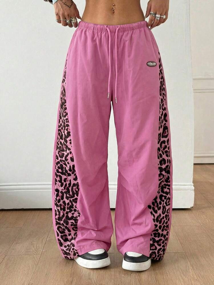 Coolane Women's Summer Streetwear  Game Day Athleisure Y2k Leopard  Color-Blocked Pink Baggy  Str... | SHEIN