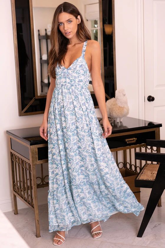 My Love Story White Floral Print Tie-Back Maxi Dress | Lulus (US)