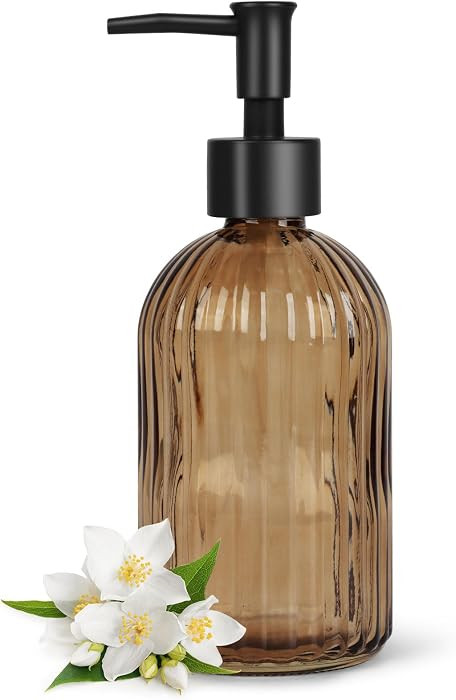 13.5oz Stripe Glass Soap Dispenser with Black Plastic Pump, 400ml Liquid Hand Soap Dispenser, Rus... | Amazon (US)