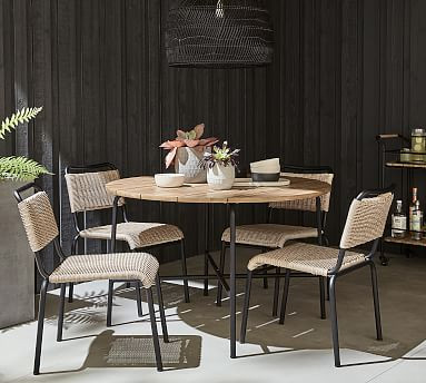Tulum FSC® Acacia Round Patio Dining Table + All-Weather Wicker Stacking Chair Dining Set | Pottery Barn (US)