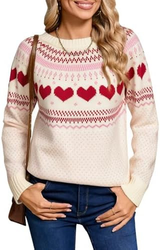 shermie Women's Fair Isle Pullover Sweaters Long Sleeve Crew Neck Loose Casual Knit Sweater | Amazon (US)