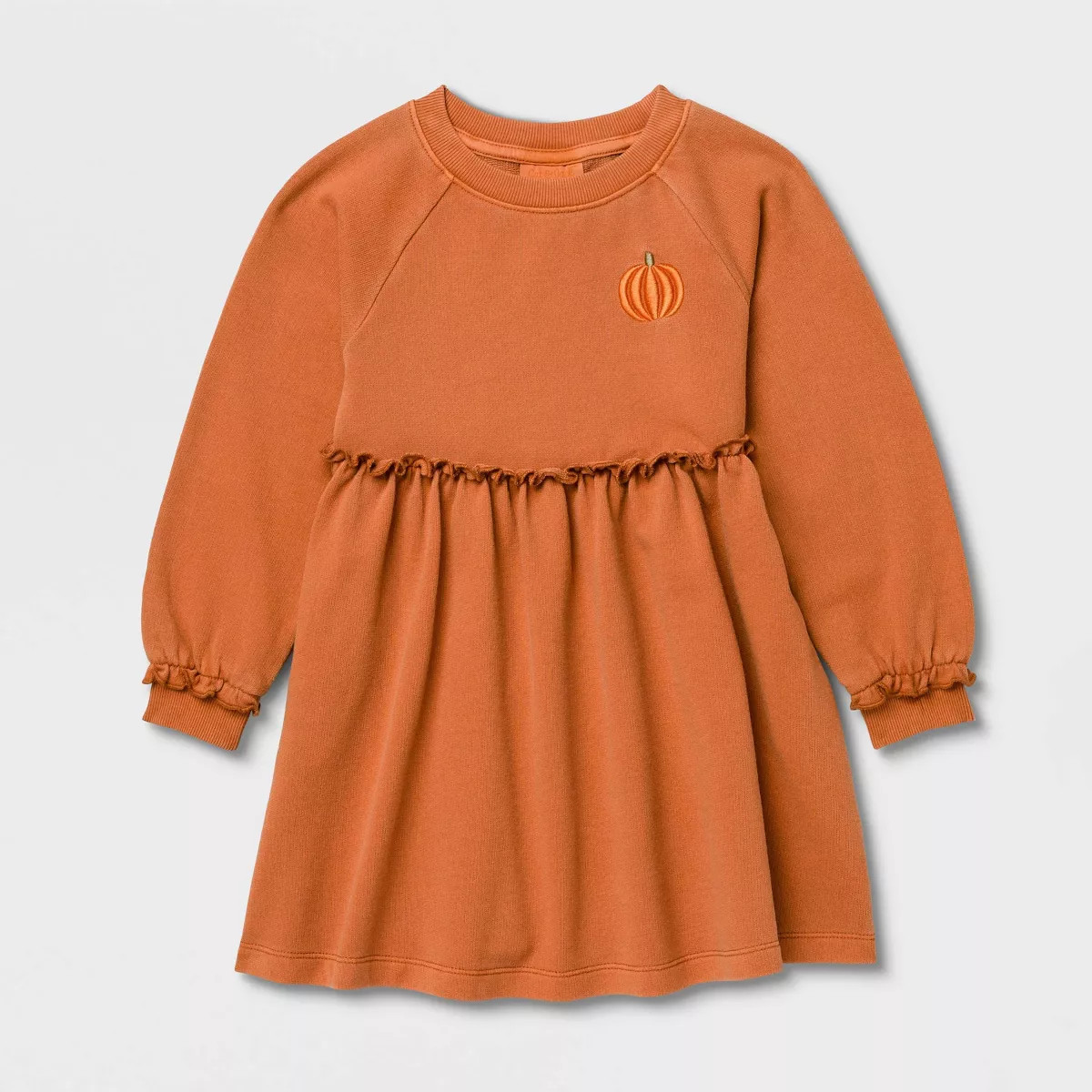 Toddler Girls' Halloween Embroidered Pumpkin Long Sleeve Dress - Cat & Jack™ Orange 4T | Target