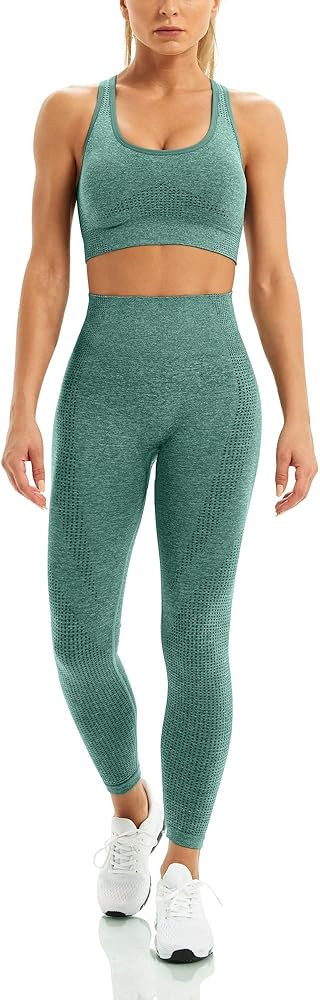 WodoWei Women 2 Piece Workout Outfits Sports Bra Seamless Leggings Yoga Gym Activewear Set | Amazon (US)