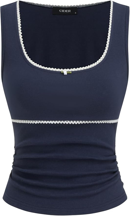 CIDER Summer Sleeveless Tank Tops for Women Square Neck Ribbed Knit Trim Tops | Amazon (US)