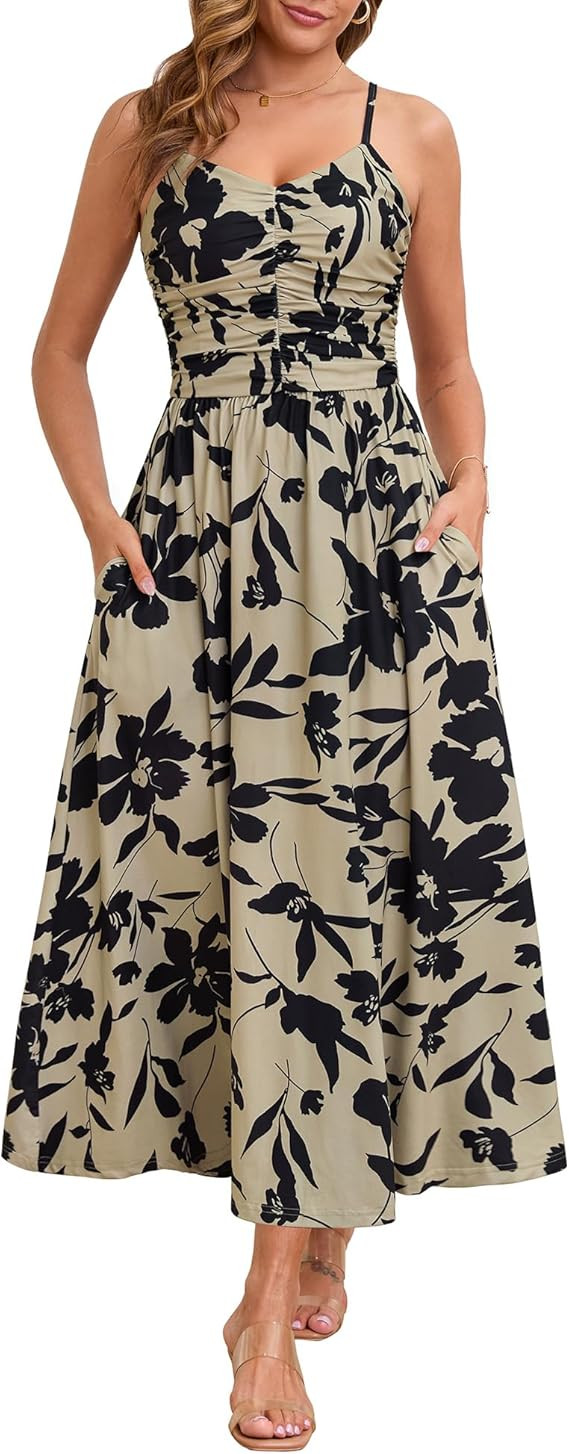 Annebouti Summer Spring Maxi Sundresses for Women 2026 Casual Boho Sleeveless Open Back Floral Gr... | Amazon (US)