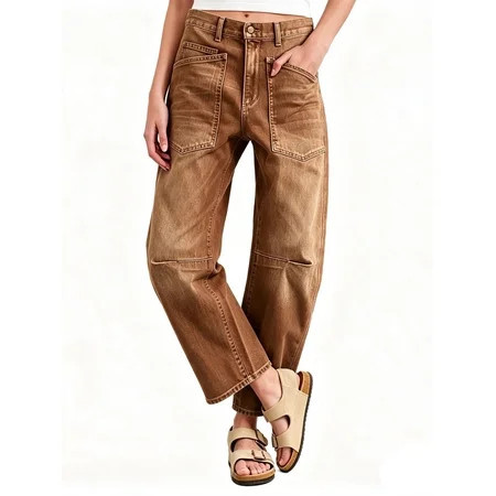 High Waisted Wide Leg Vintage Denim Pants Women Baggy Barrel Horseshoe Jeans | Walmart (US)