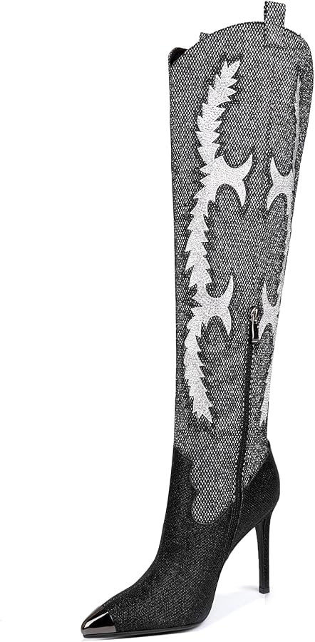 CKSNDLF Women's Western Cowboy Thigh High Boot Rhinestones Cowgirl Boots Glitter Sparkly Boots Ov... | Amazon (US)