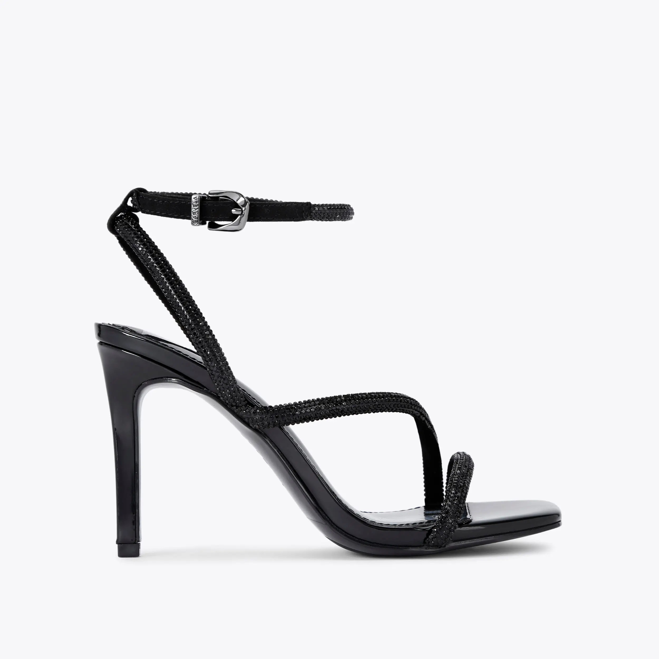 PAPARAZZI Black Metallic Strappy Heels by CARVELA | Kurt Geiger UK