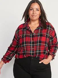 Long-Sleeve Plaid Flannel Boyfriend Tunic Shirt for Women | Old Navy (US)