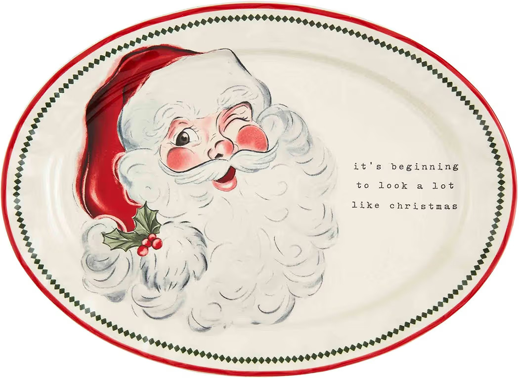 Mud Pie Vintage Santa Christmas Platter, 11 1/2" x 15 1/2", White | Amazon (US)