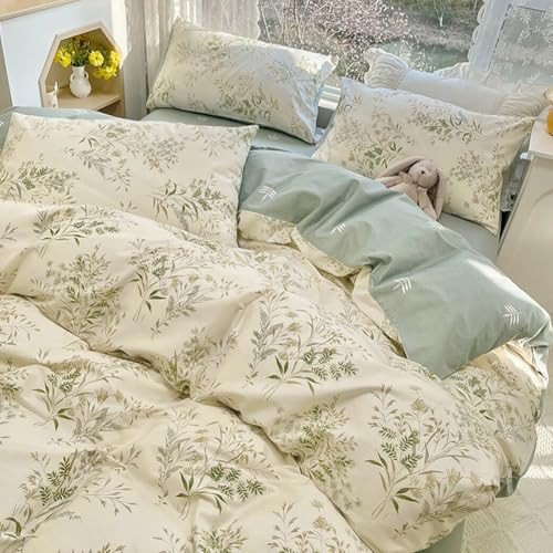 Vintage Floral Duvet Cover Queen Soft 100% Cotton Floral Cottagecore Bedding Set for Girls Women 3 Pieces Flower Plants Botanical Comforter Cover with Zipper Closure Reversible Famhouse Bedding Set | Amazon (US)