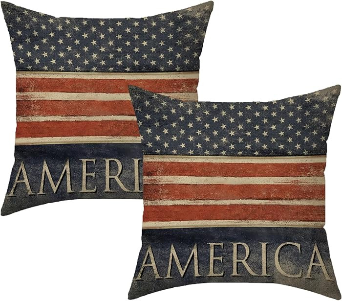Vintage American Flag Pillow Covers 18x18 Inch Set of 2,4th of July Memorial Day Independence Day... | Amazon (US)