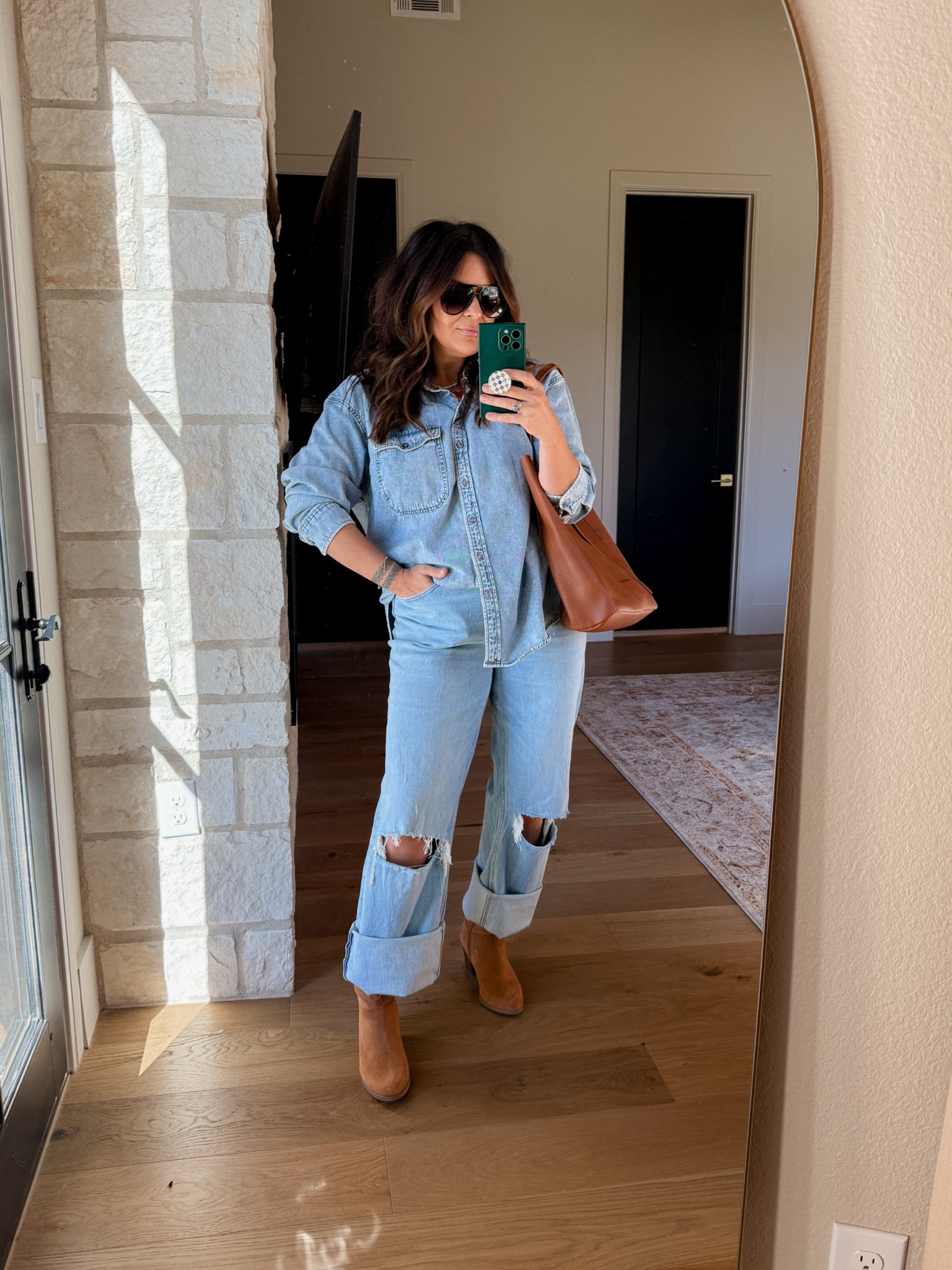 Denim on denim fall outfit 
Denim shirt: XL (mines sold out from target, but I found tons more!)
Jeans: TTS (I cuffed mine twice and used the tagging thing to hem them)
Scrunch suede Booties: TTS


#LTKFindsUnder50 #LTKStyleTip #LTKMidsize