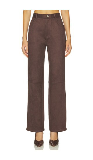 Elodie the Label Etienne Faux Suede Pant in Chocolate. - size S | Revolve Clothing (Global)