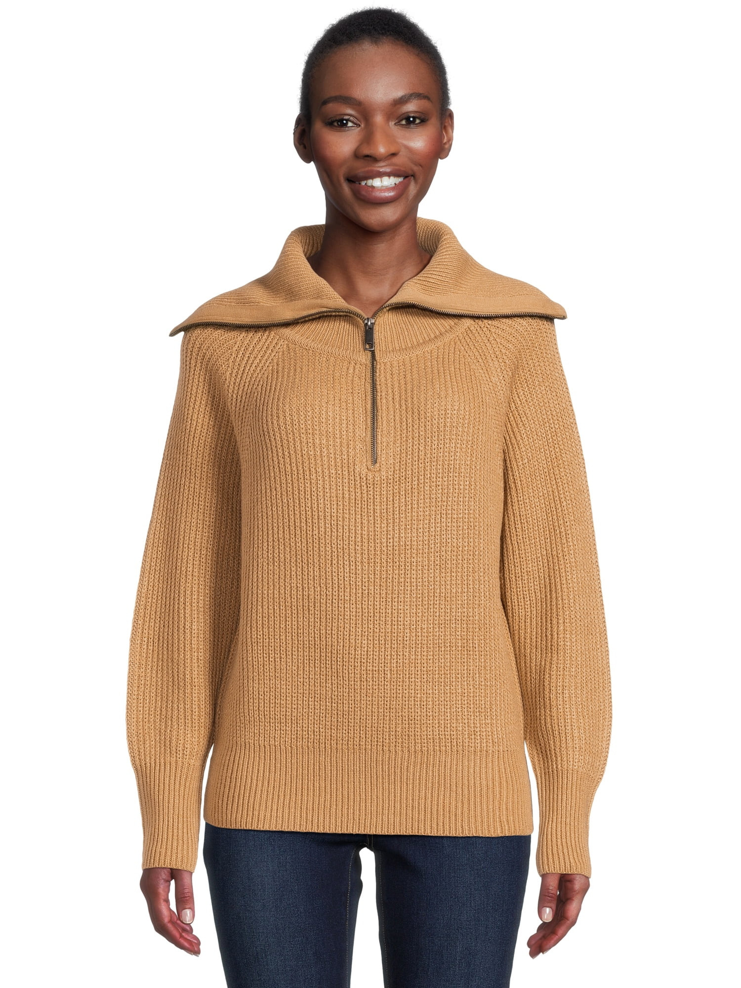RD Style Women’s Quarter Zip Sweater with Extended Collar, Sizes XS-3XL | Walmart (US)